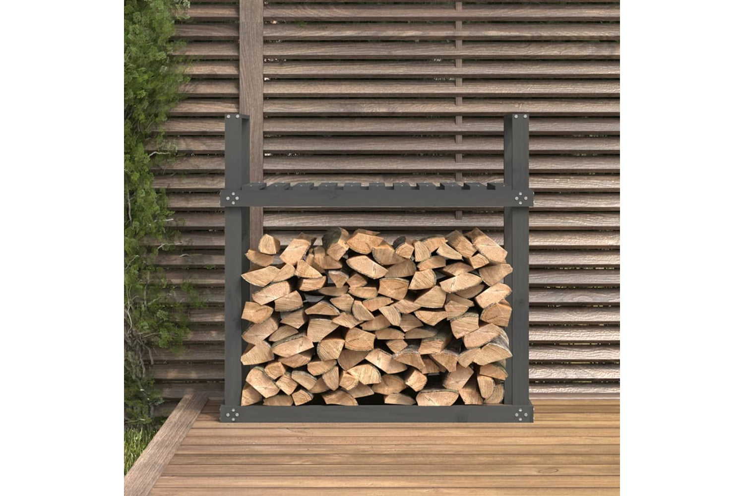 vidaXL 823859 Firewood Rack Grey 110x35x108.5cm Solid Wood Pine-2