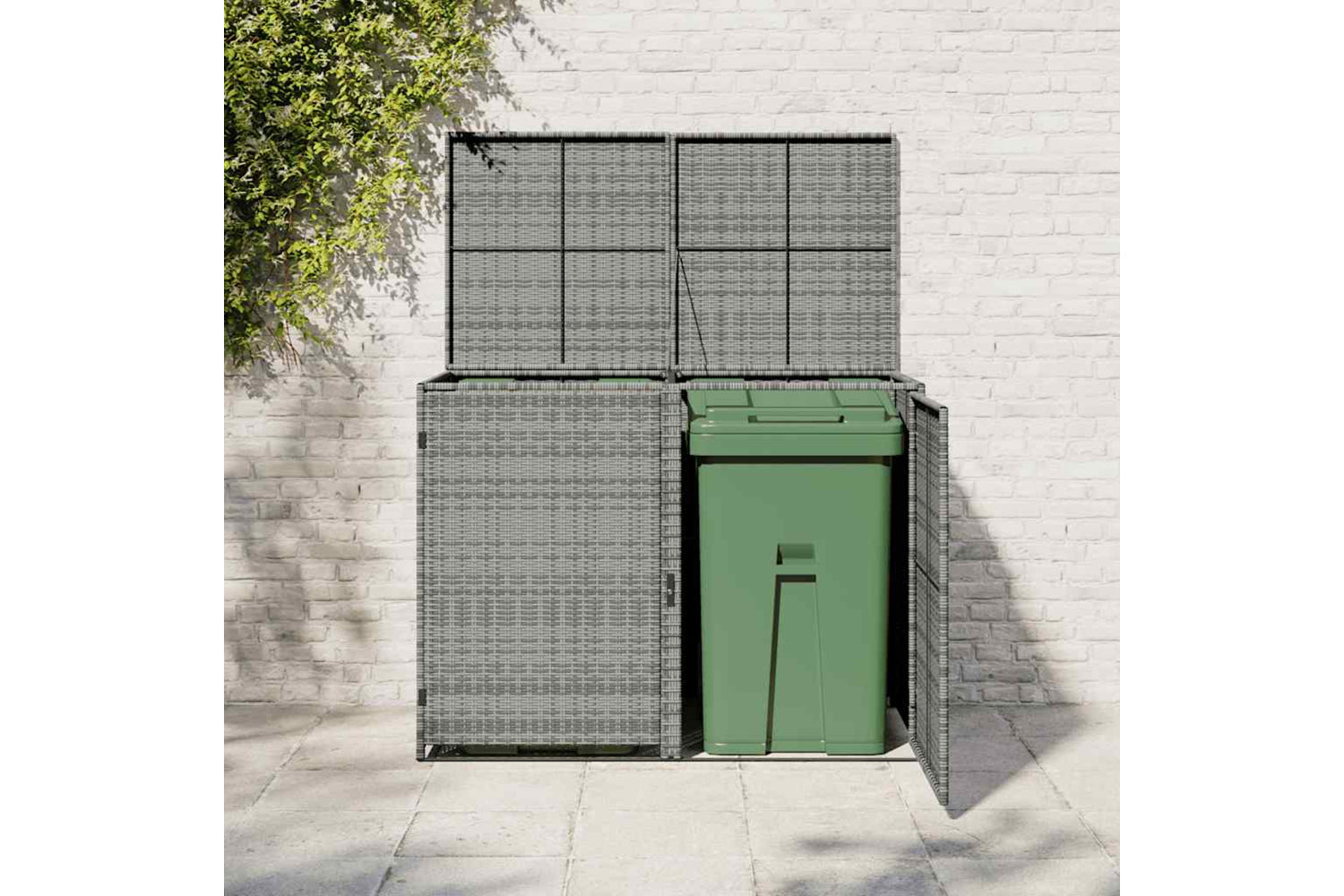vidaXL 46463 Double Wheelie Bin Shed Poly Rattan Anthracite 148x77x111cm-2