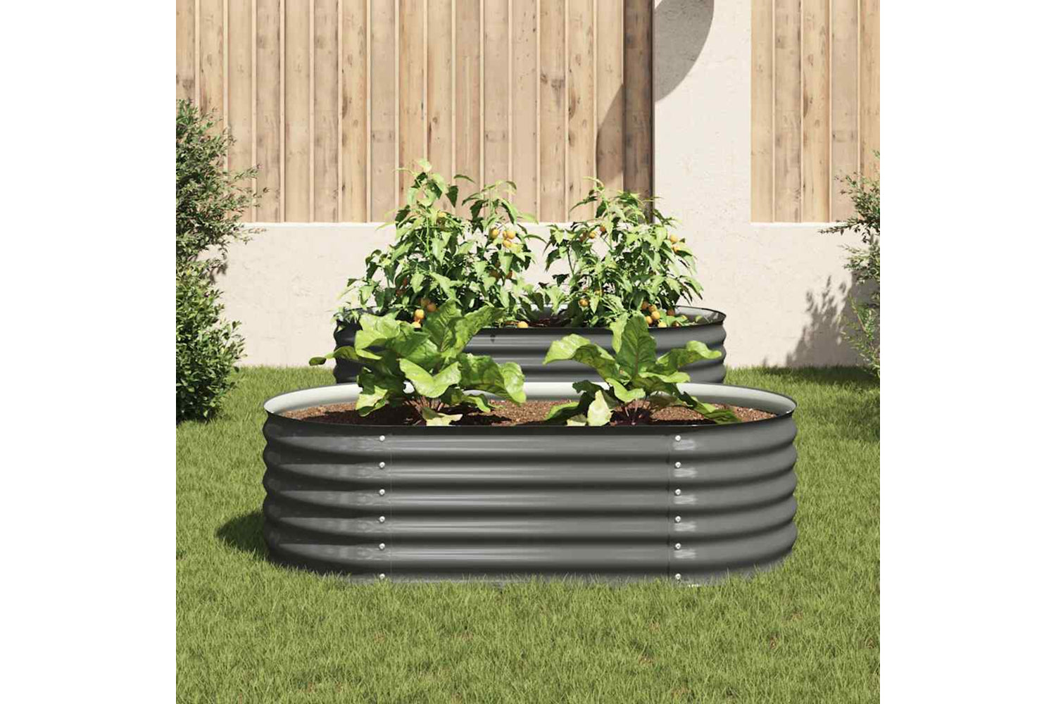 vidaXL Garden Raised Bed 160x80x44cm Galvanised Steel Grey-2