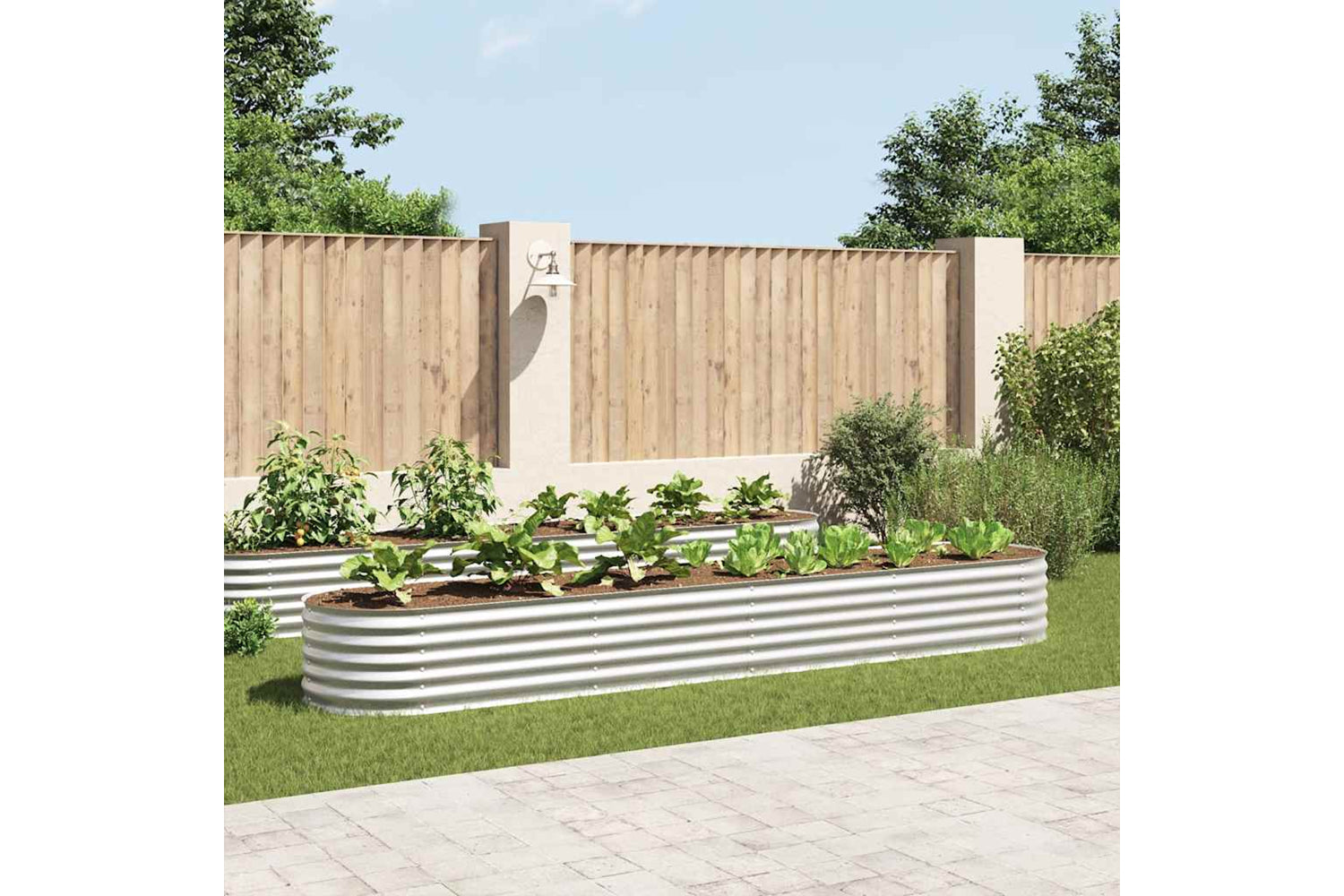 vidaXL 45516 Garden Raised Bed 400x80x44cm Galvanised Steel Silver-2