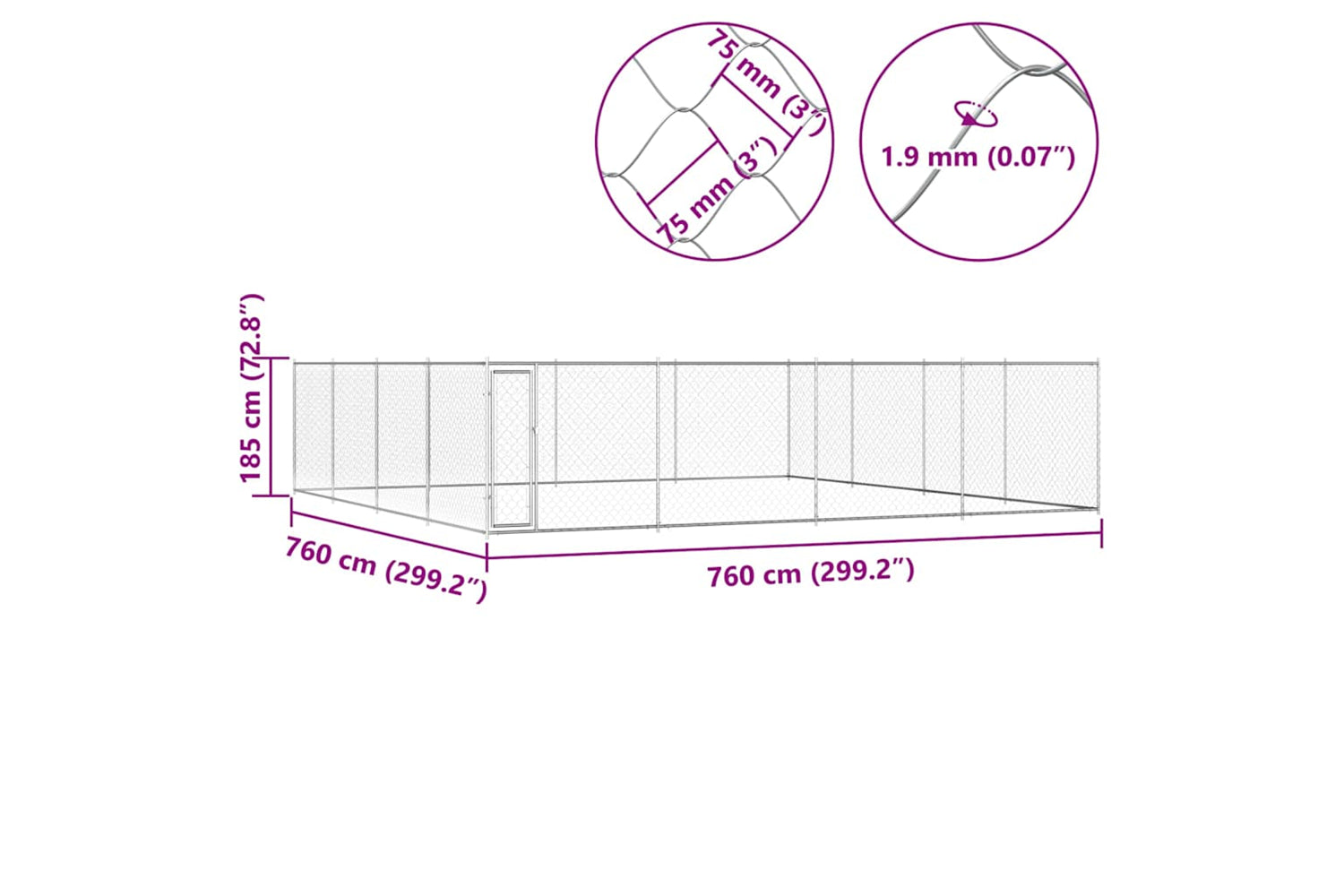 Vidaxl Outdoor Dog Kennel Galvanised Steel 760x760x185 Cm-5