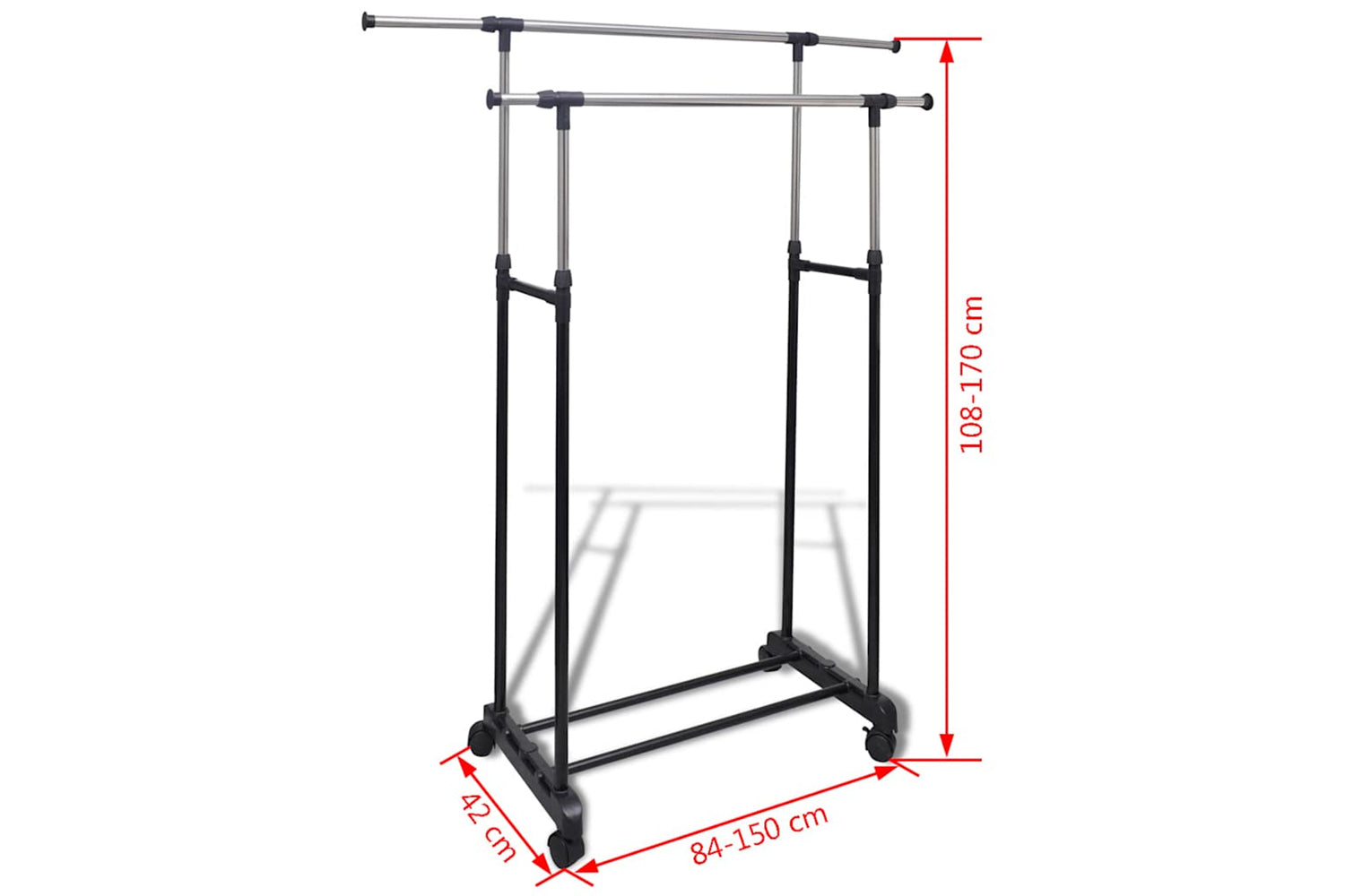 Vidaxl 50212 Adjustable Clothes Rack 4 Castors 2 Hanging Rails-6