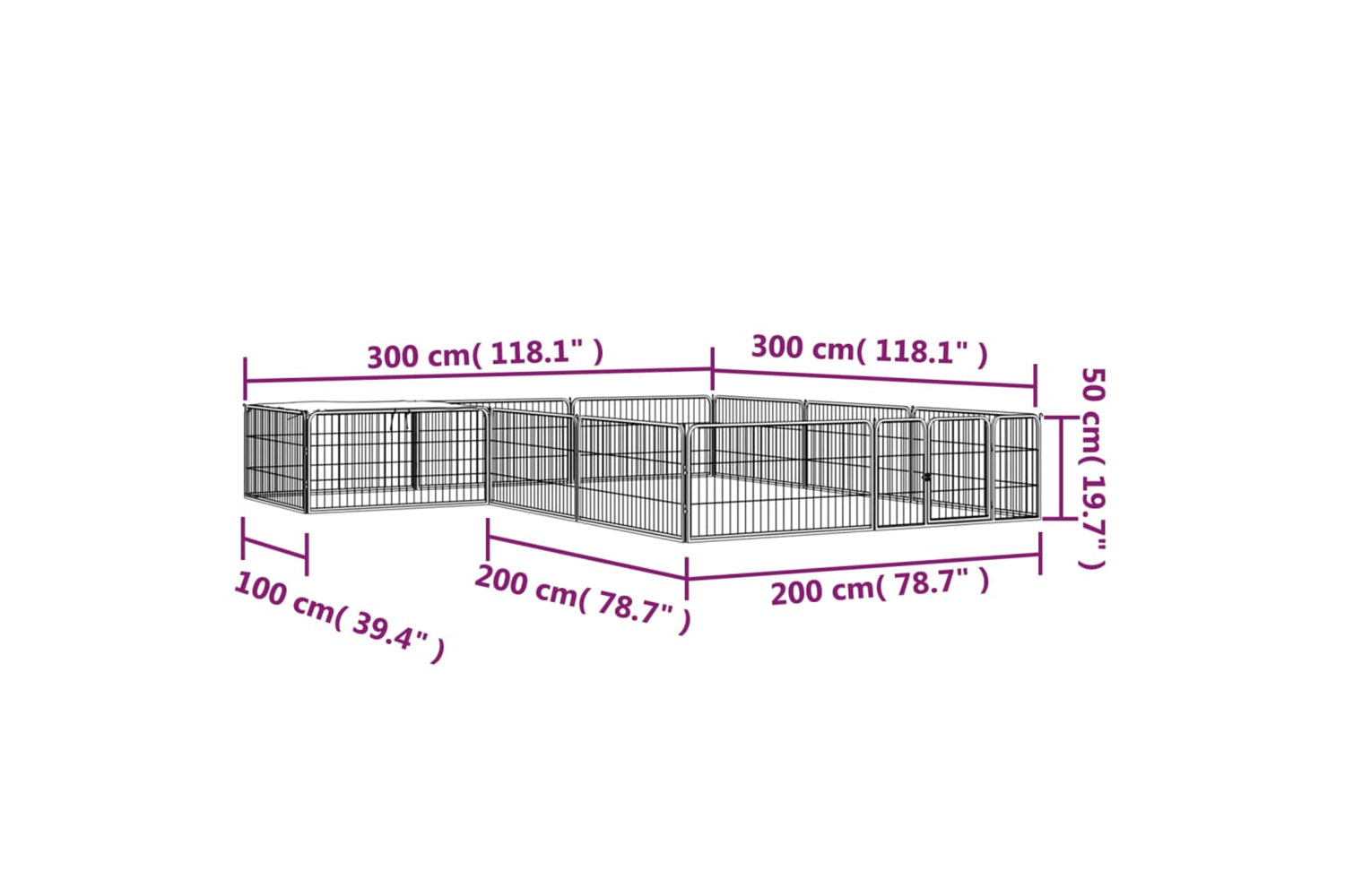 vidaXL 3115977 12-panel Dog Playpen Black 100x50cm Powder-coated Steel-6