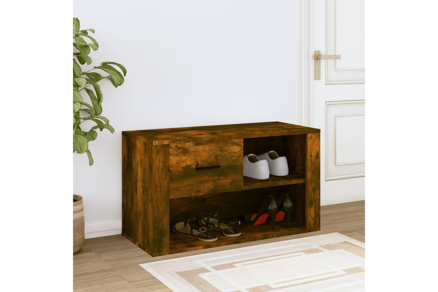 vidaXL 816757 Shoe Cabinet Smoked Oak 80x35x45cm Engineered Wood-2