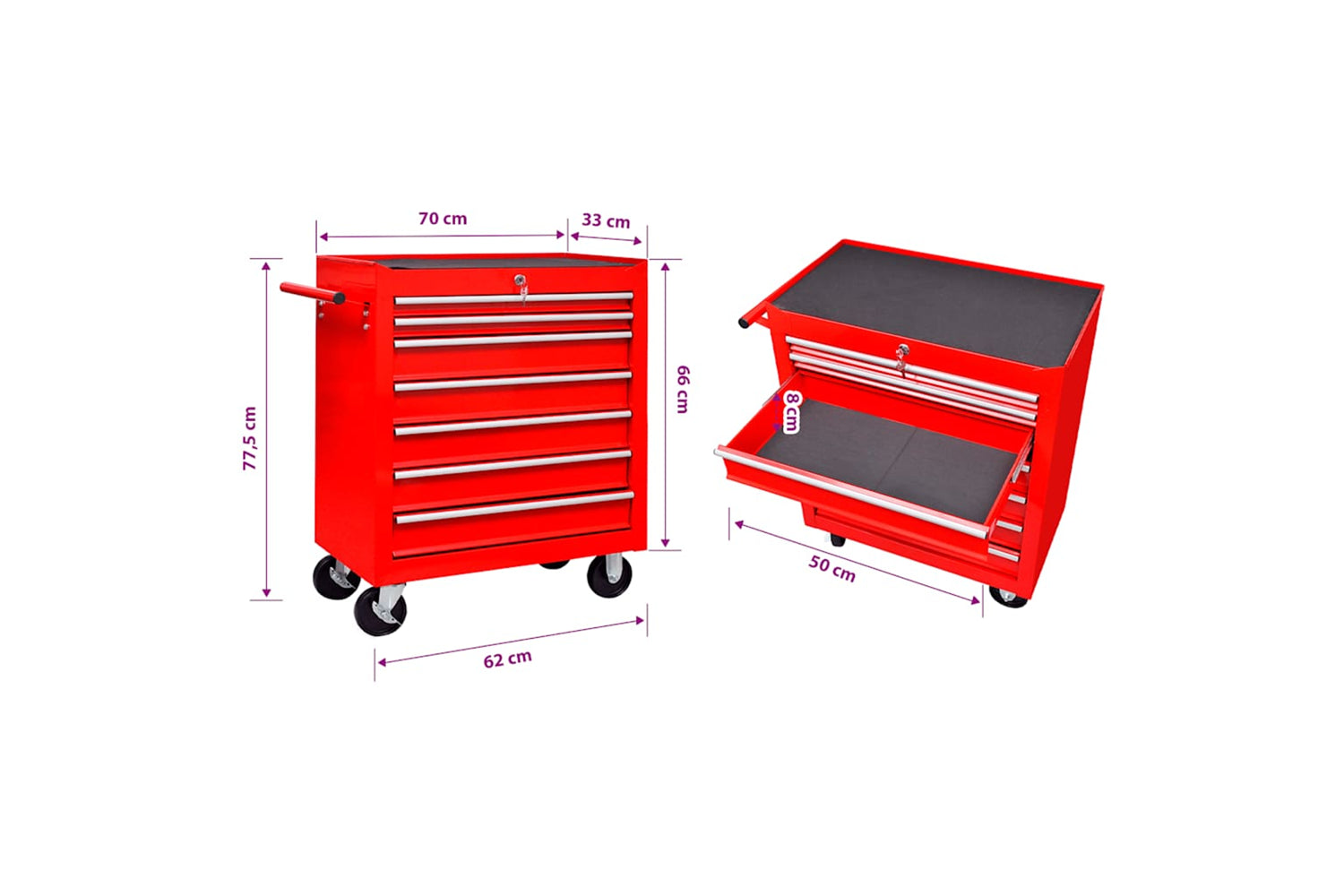 vidaXL 141955 Workshop Tool Trolley 7 Drawers | Red-7