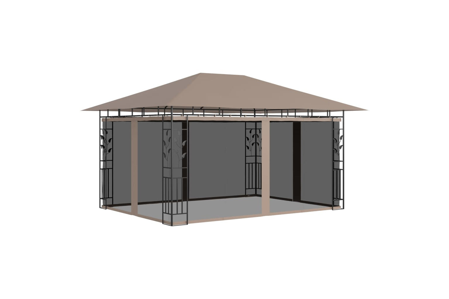 Vidaxl 3070319 Gazebo With Mosquito Net&led String Lights 4x3x2.73 M Taupe-2