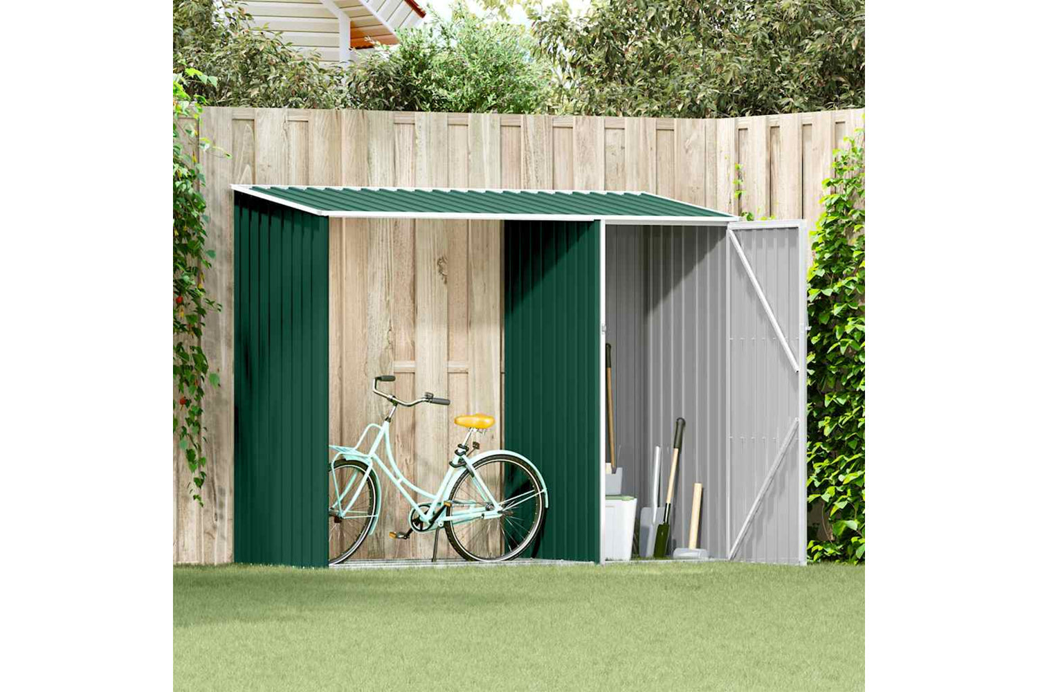 vidaXL 46293 Garden Firewood Shed Green 245x98x159cm Galvanised Steel-2