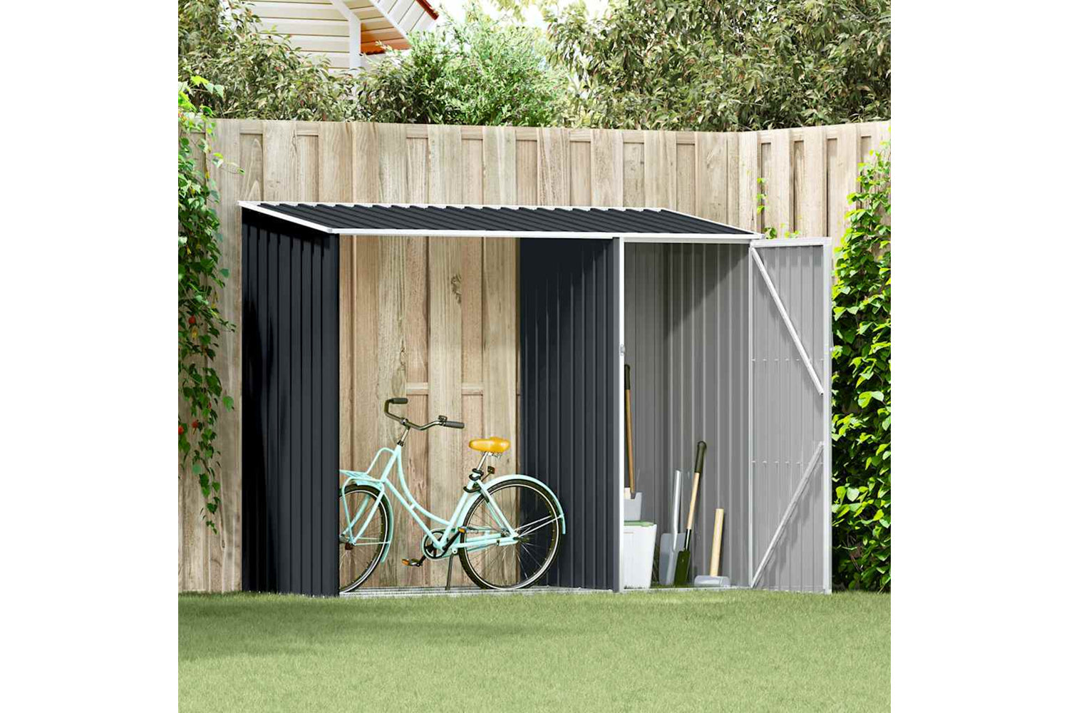 vidaXL 46295 Garden Firewood Shed Anthracite 245x98x159cm Galvanised Steel-2