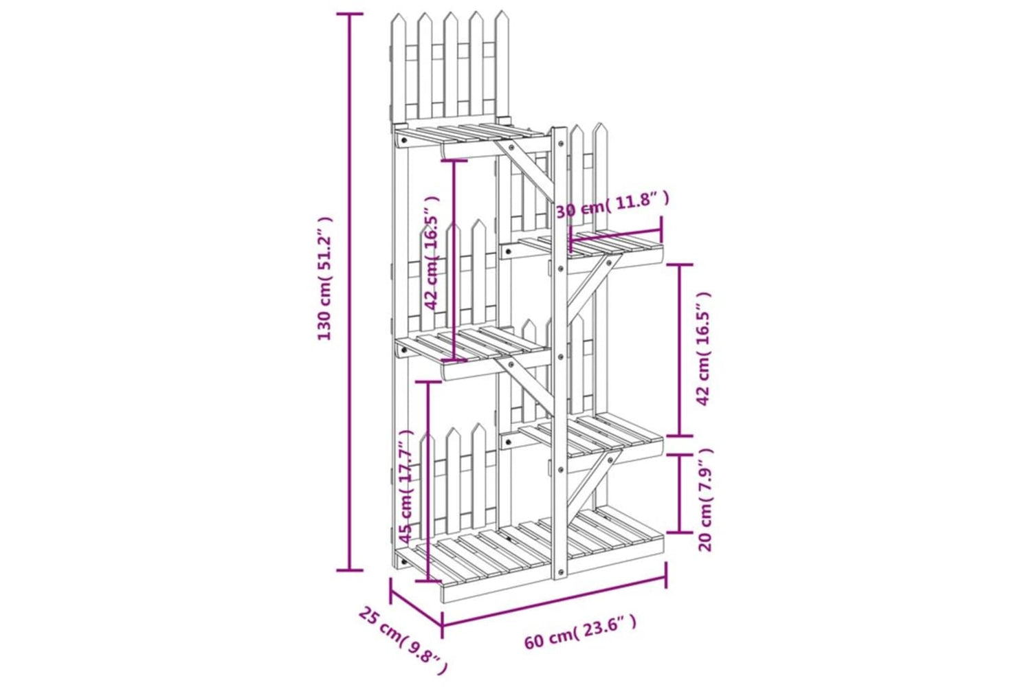 vidaXL 362873 Flower Stand 60x25x130cm Solid Wood Fir-7