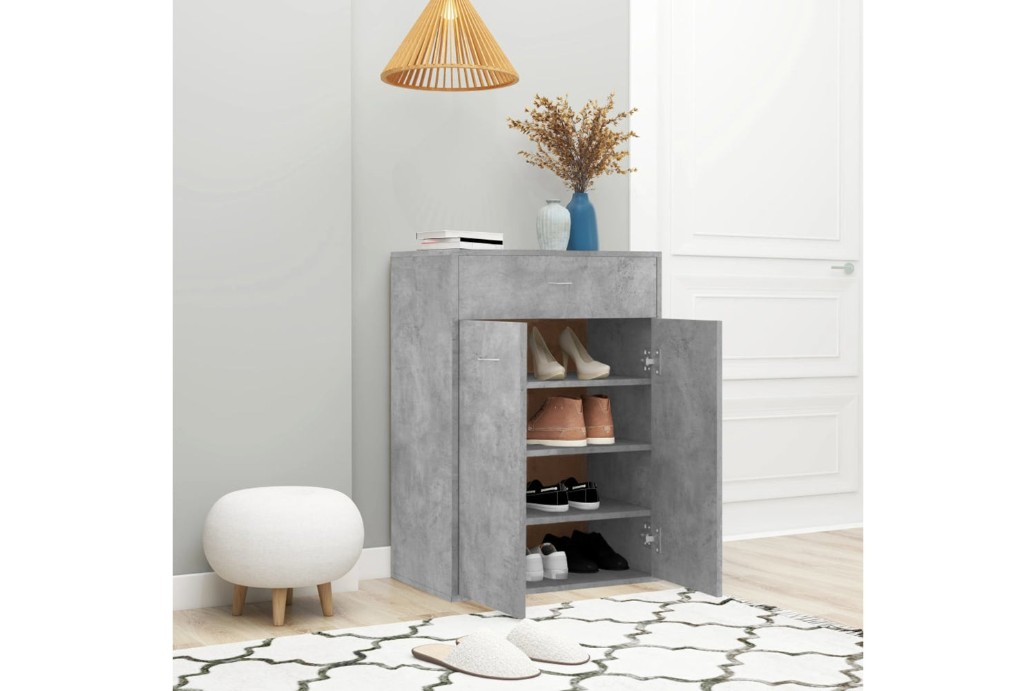 vidaXL 801075 Shoe Cabinet Concrete Grey 60x35x84cm Engineered Wood-2
