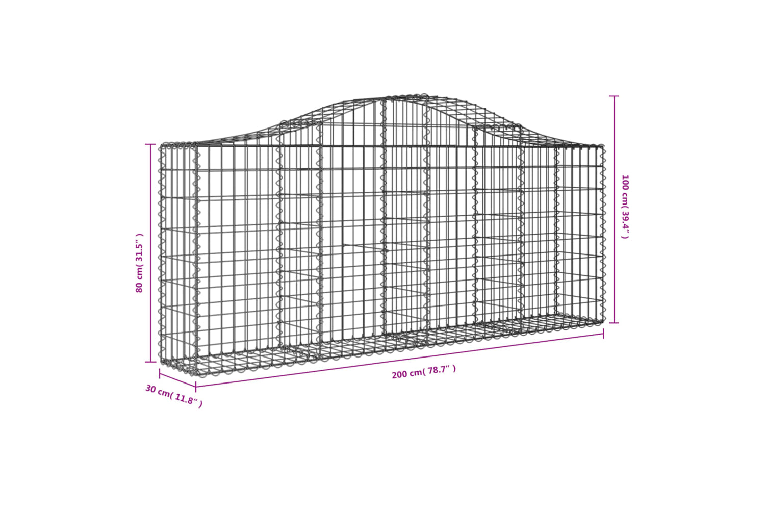 vidaXL 3145412 Arched Gabion Baskets 5 Pcs 200x30x80/100cm Galvanised Iron-5