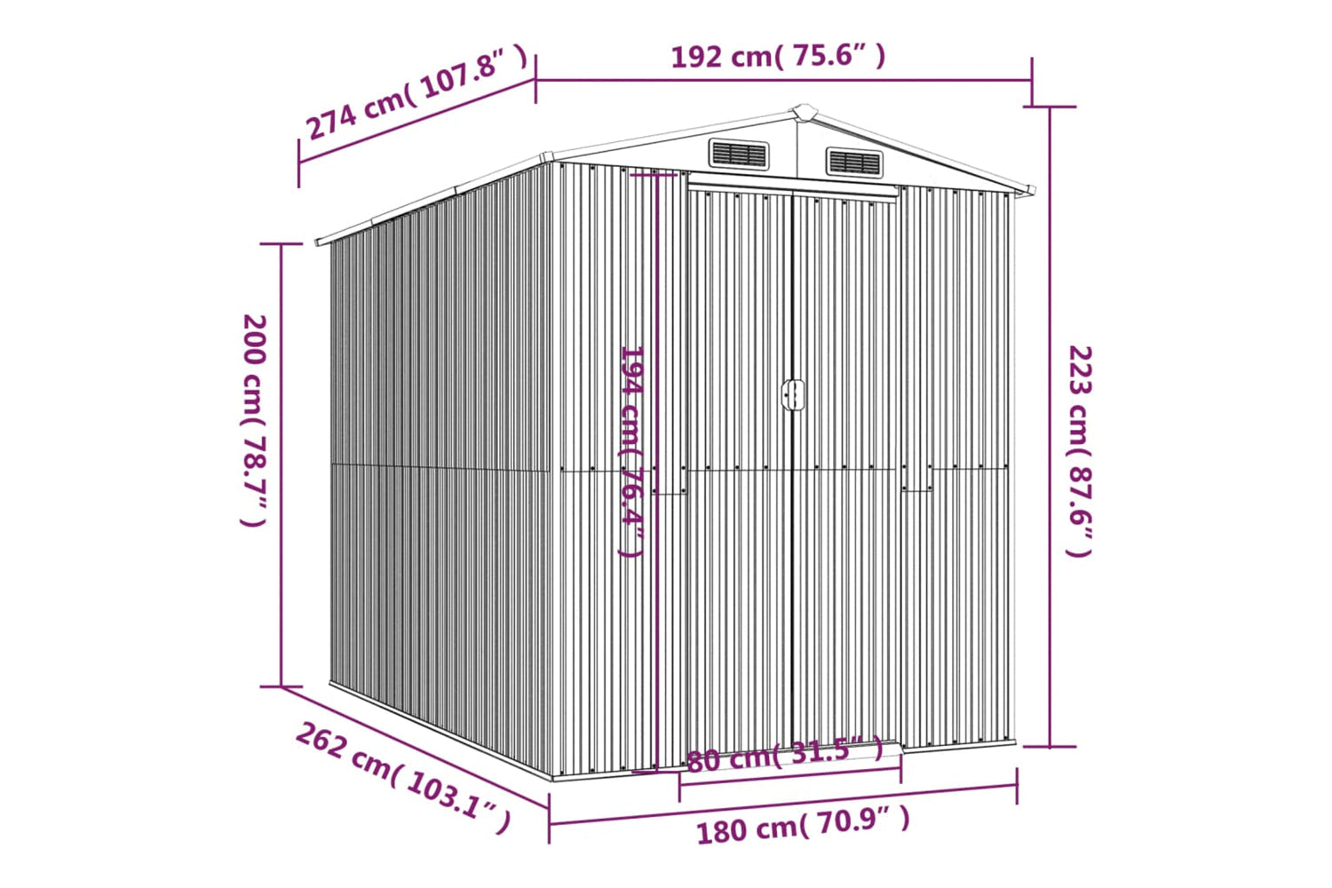 vidaXL 3147428 Garden Shed Green 192x274x223cm Galvanised Steel-7