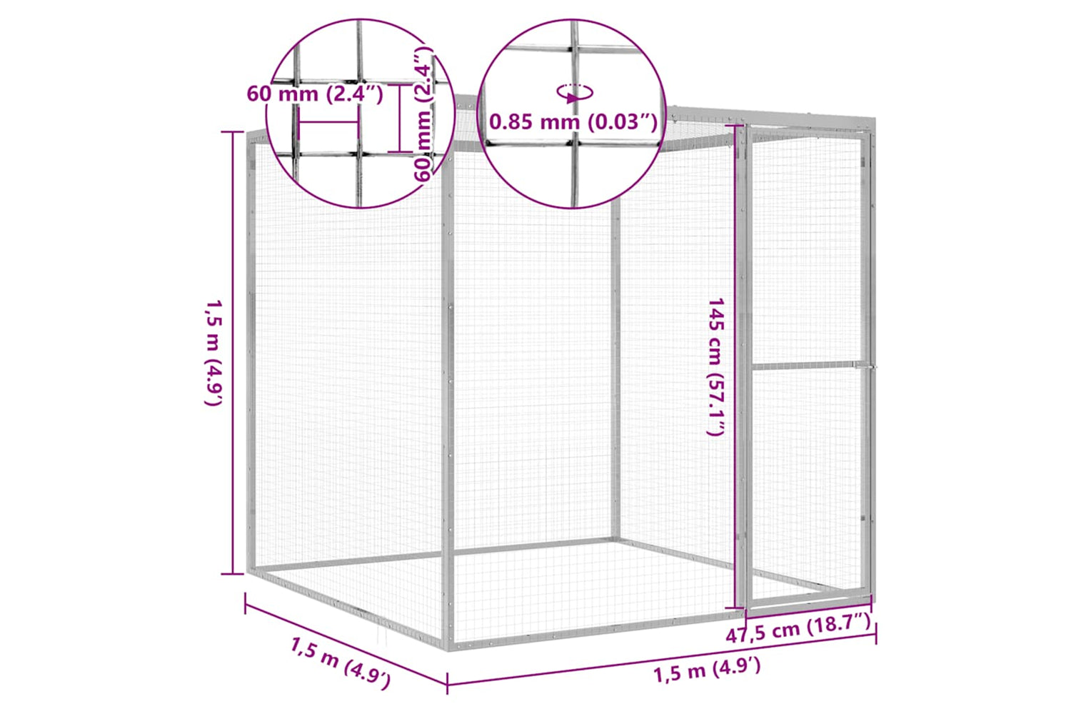 Vidaxl 146356 Cat Cage 1.5x1.5x1.5 M Galvanised Steel-5