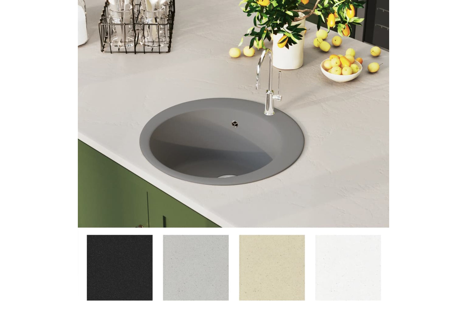 Vidaxl Granite Kitchen Sink Single Basin Round Grey-2