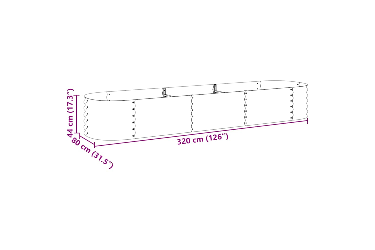 vidaXL Garden Raised Bed 320x80x44cm Galvanised Steel Silver-8