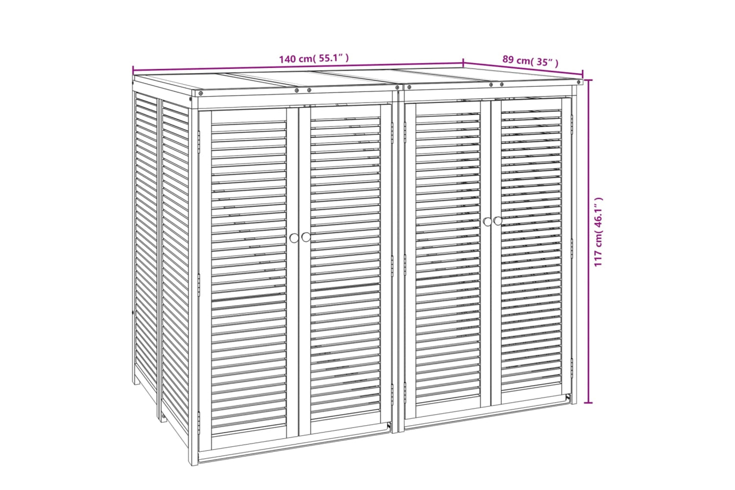 vidaXL 3155239 Double Garbage Bin Shed 140x89x117cm Solid Wood Acacia-8