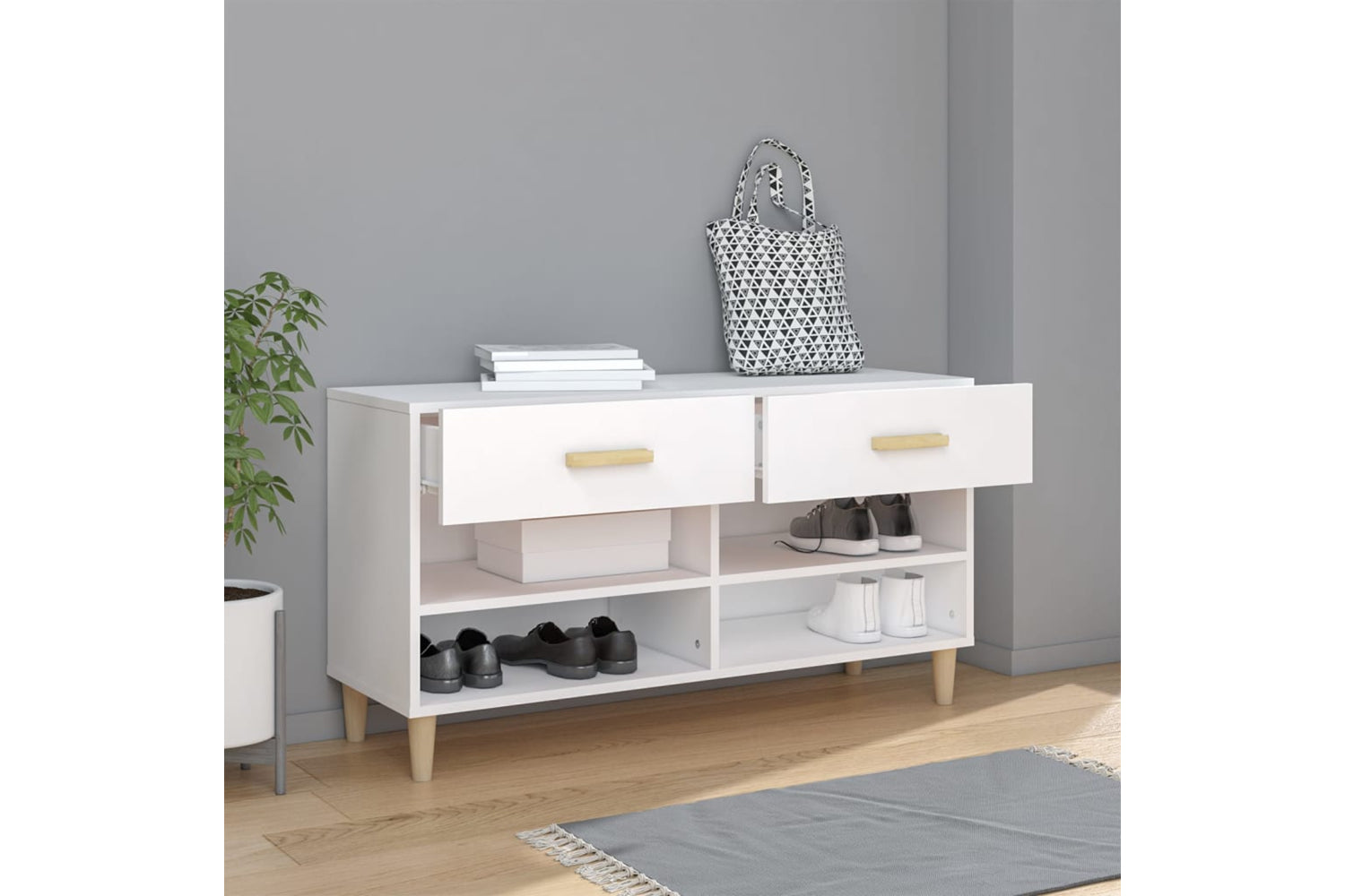 vidaXL 812816 Shoe Cabinet White 102x35x55cm Engineered Wood-2