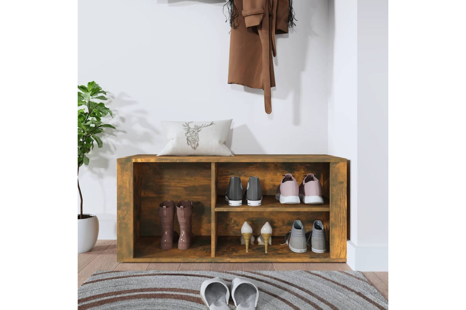 vidaXL 816925 Shoe Cabinet Smoked Oak 100x35x45cm Engineered Wood-2