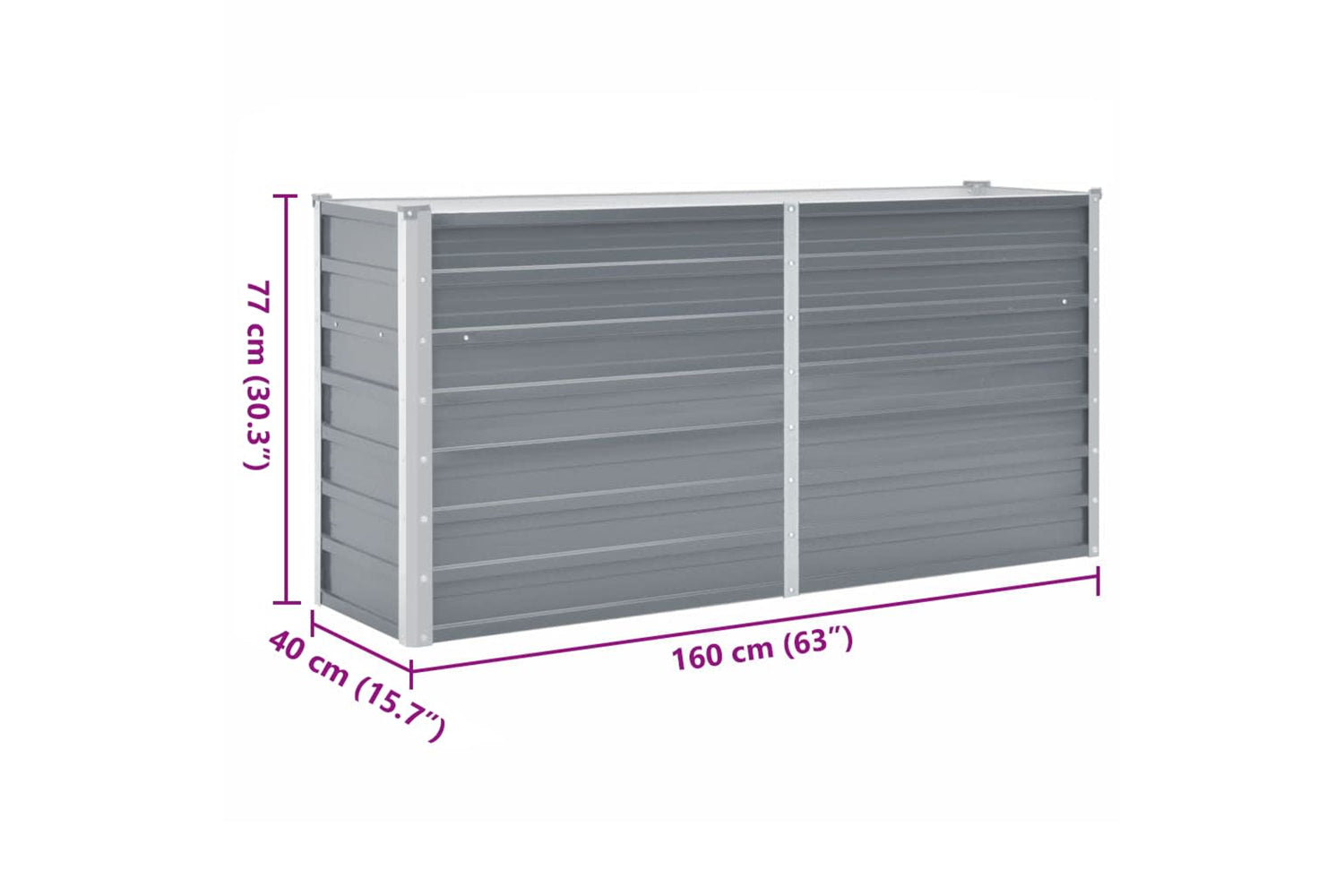 vidaXL 44848 Garden Raised Bed Galvanised Steel 160x40x77cm Grey-6