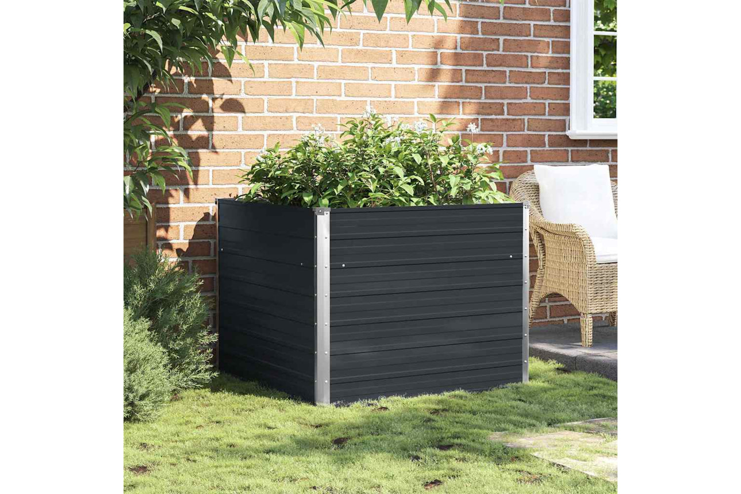 Vidaxl Raised Garden Bed Anthracite 100x100x77 Cm Galvanised Steel-2