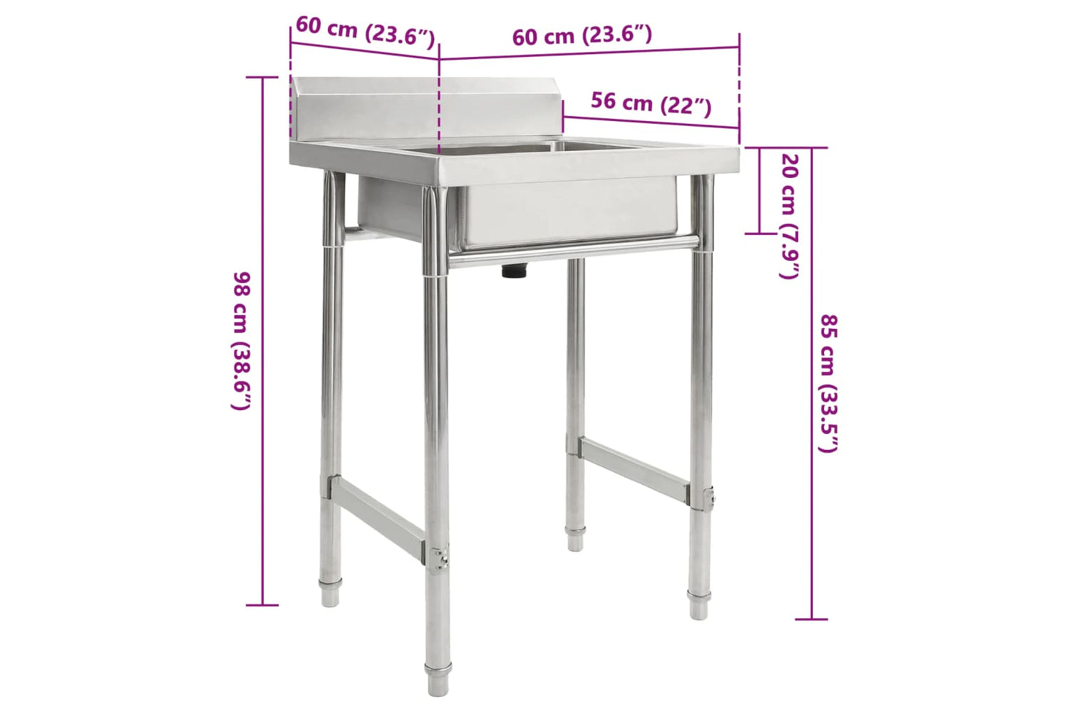 Vidaxl Kitchen Sink Single Basin Stainless Steel-6