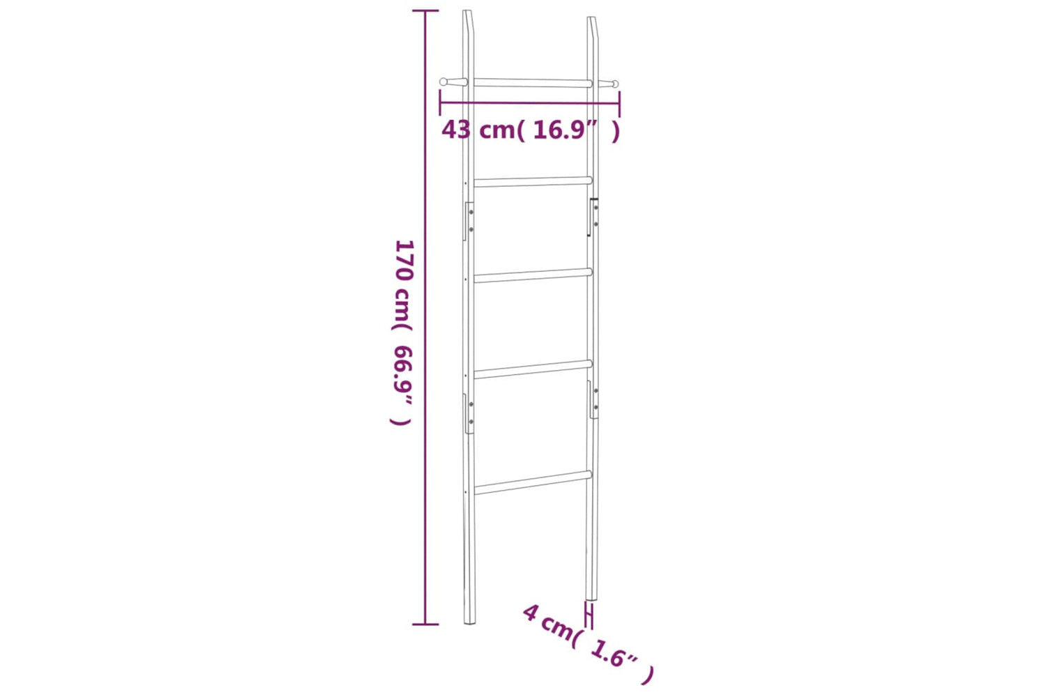 vidaXL 350375 Towel Ladder 170cm Solid Wood Walnut-5