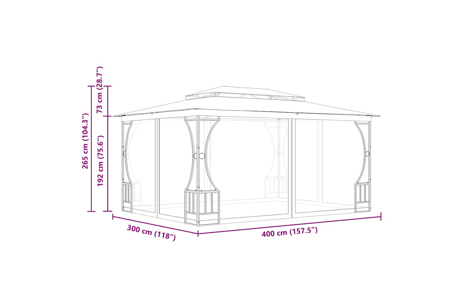 vidaXL 48598 Gazebo With Nets 300x400x265cm Anthracite-7