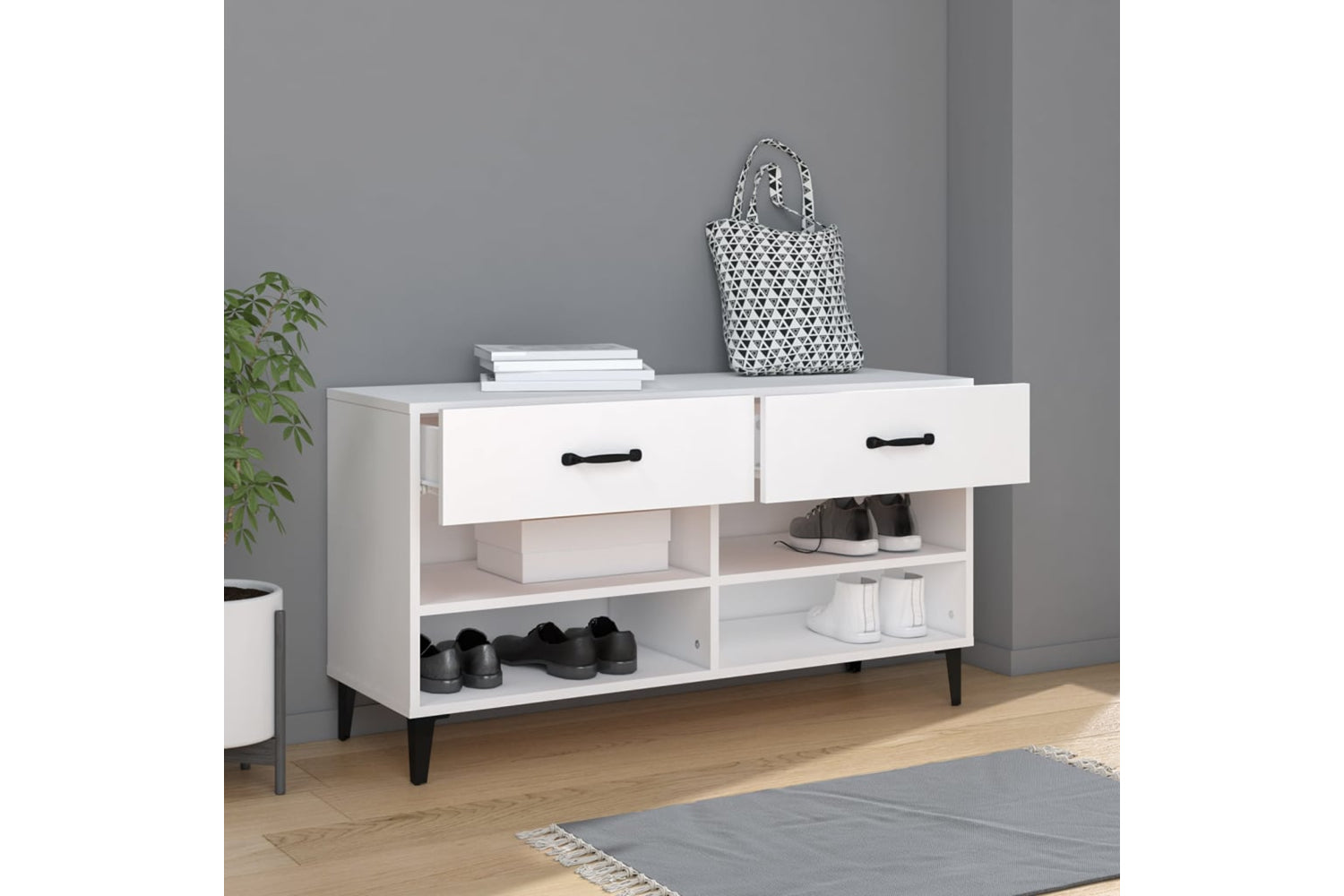 vidaXL 812825 Shoe Cabinet White 102x35x55cm Engineered Wood-2
