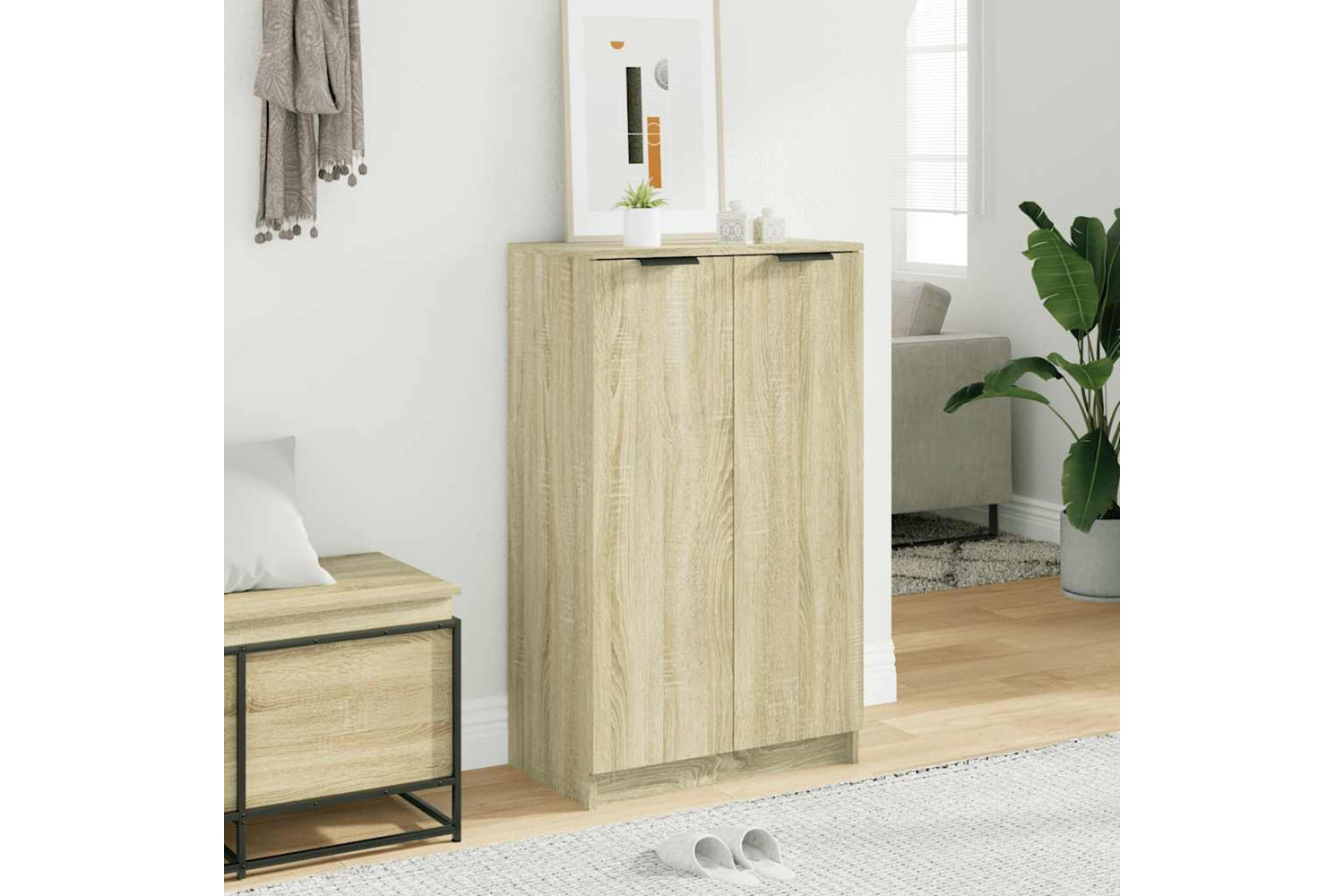 Vidaxl 811442 Shoe Cabinet Sonoma Oak 59x35x100 Cm Engineered Wood-2