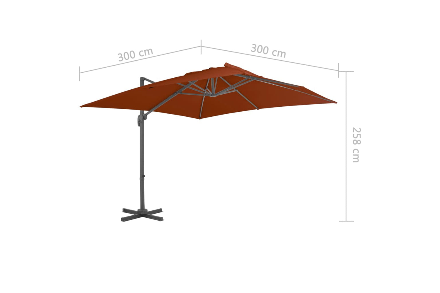 vidaXL 312316 Cantilever Umbrella With Aluminium Pole Terracotta 300x300cm-8