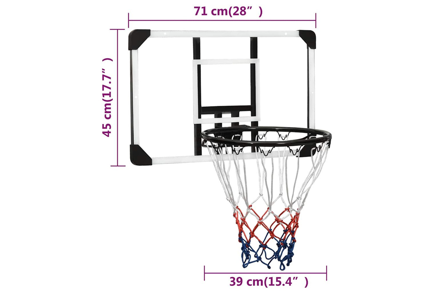 Vidaxl Basketball Backboard Transparent 71x45x2.5 Cm Polycarbonate-8