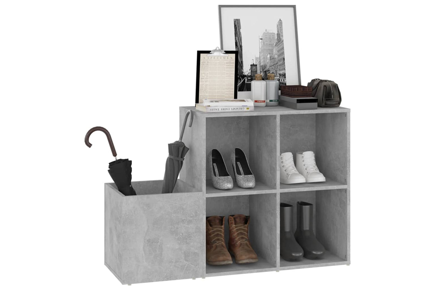 vidaXL 808255 Hall Shoe Cabinet Concrete Grey 105x35.5x70cm Engineered Wood-3