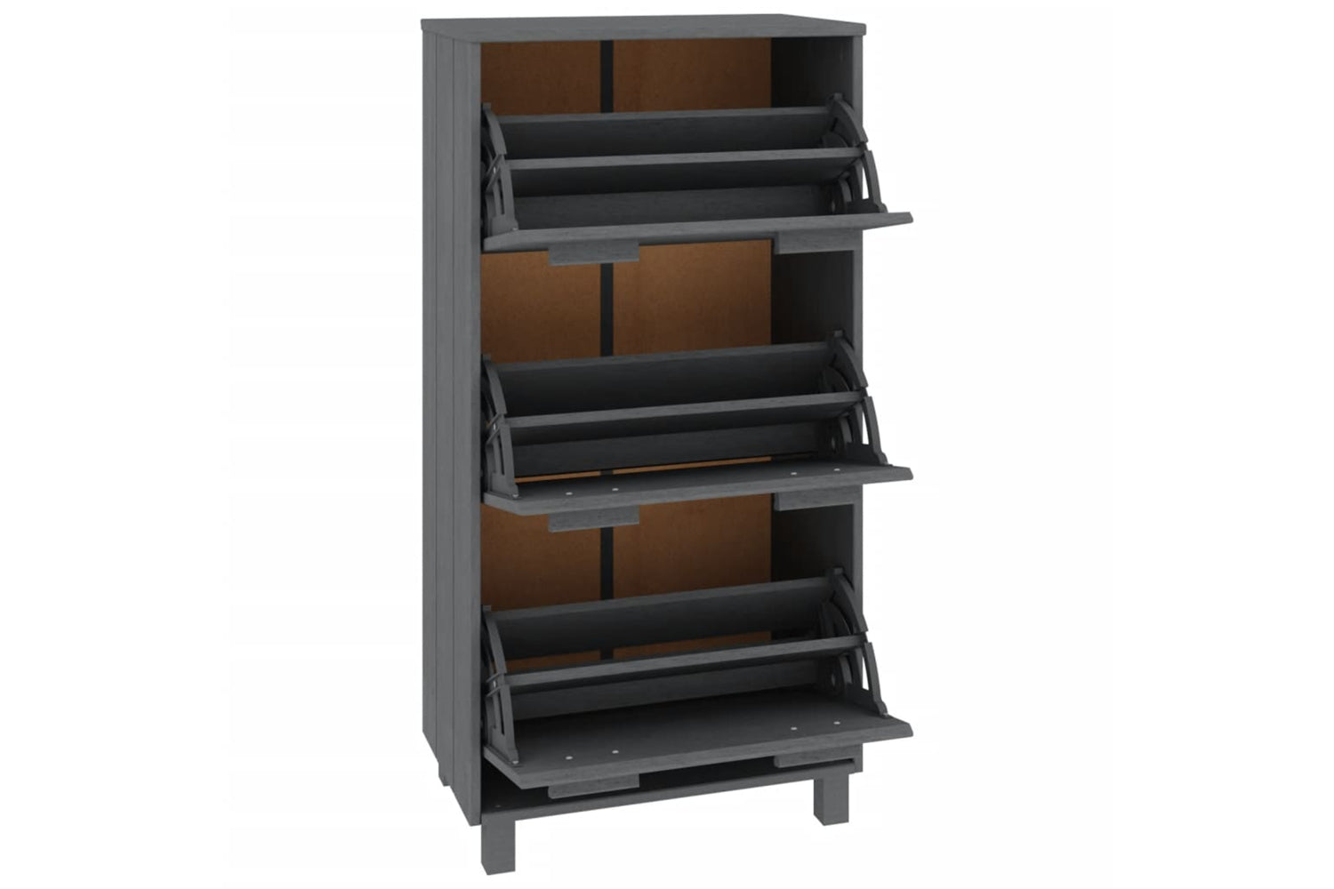 vidaXL Shoe Cabinet Hamar Dark Grey 59.5x35x117cm Solid Wood Pine-3