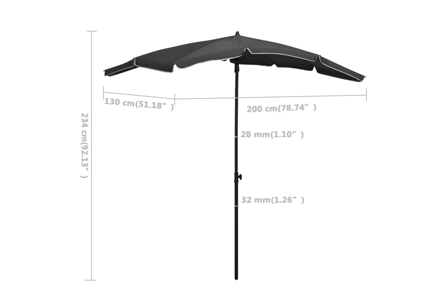 vidaXL 315553 Garden Parasol With Pole 200x130cm Anthracite-6