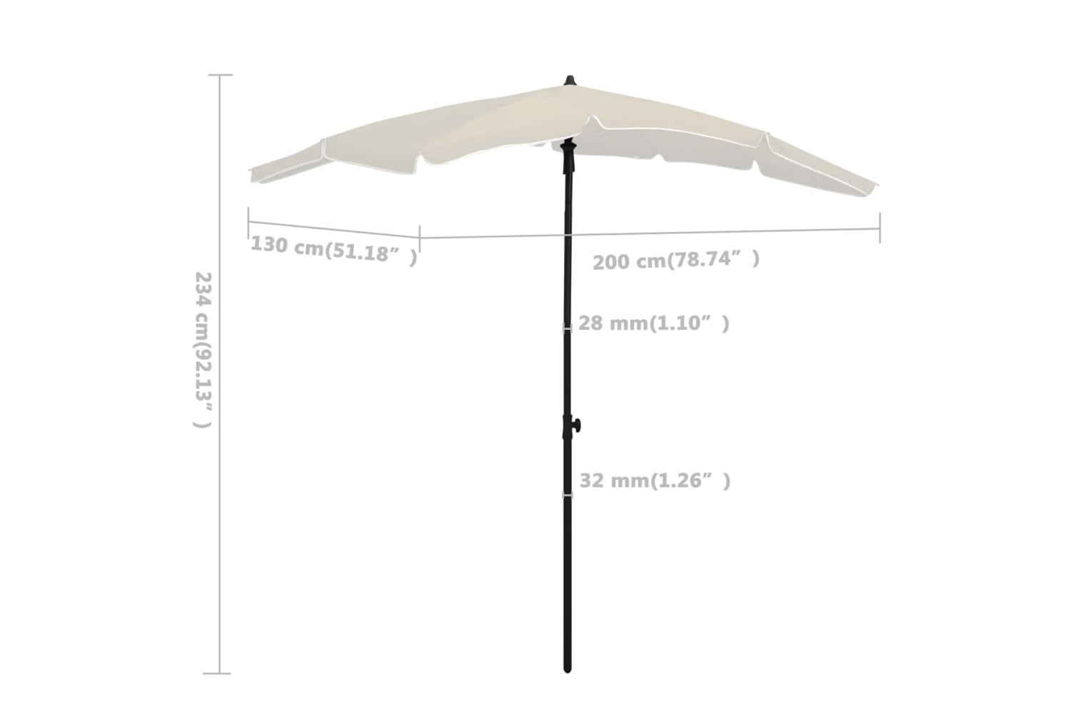 vidaXL 315551 Garden Parasol With Pole 200x130cm Sand-6