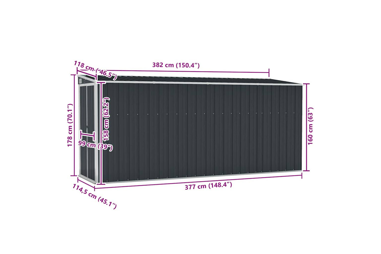 vidaXL 316231 Wall-mounted Garden Shed Anthracite 118x382x178cm Steel-6
