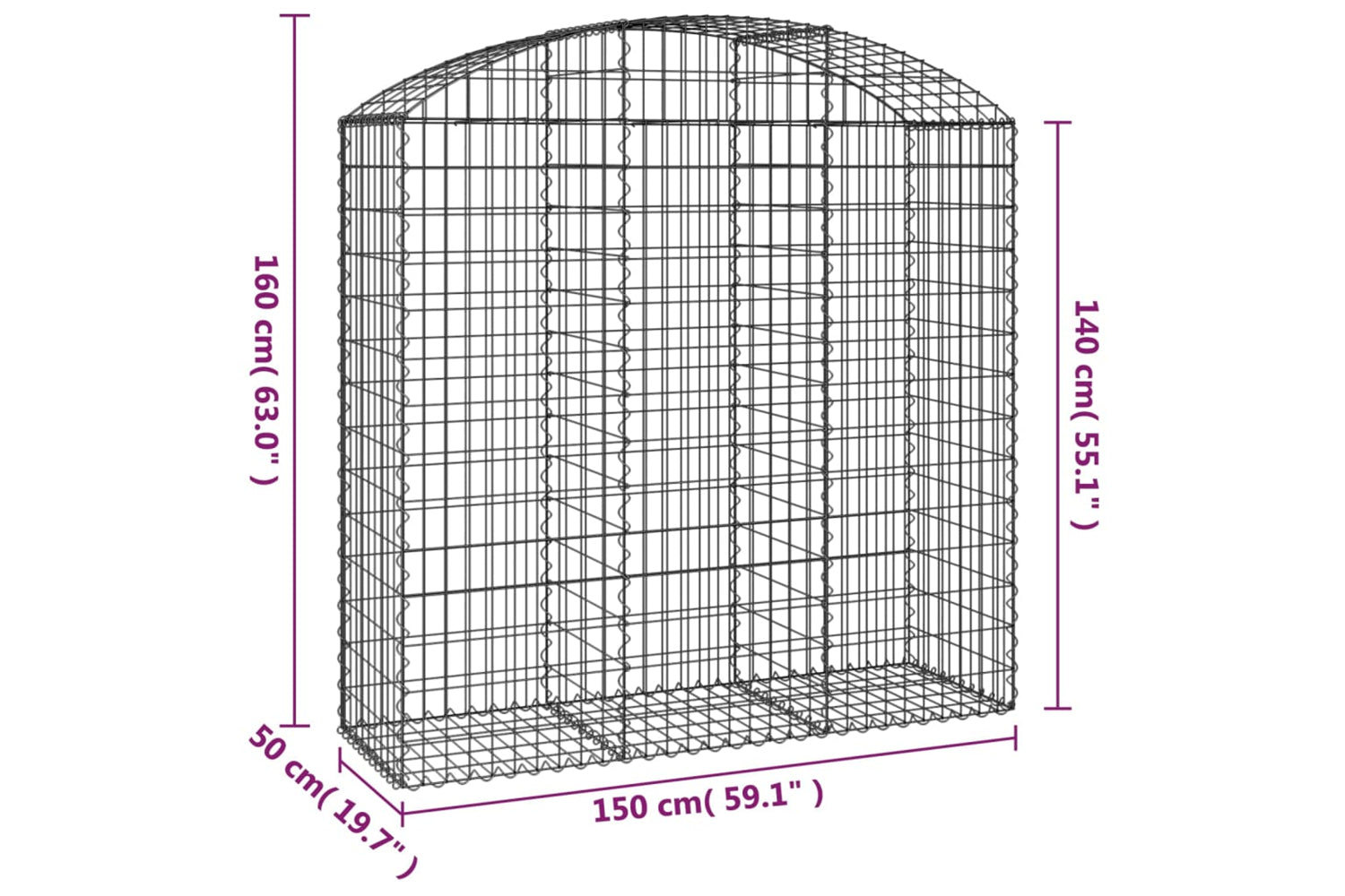 vidaXL 153457 Arched Gabion Basket 150x50x140/160cm Galvanised Iron-4