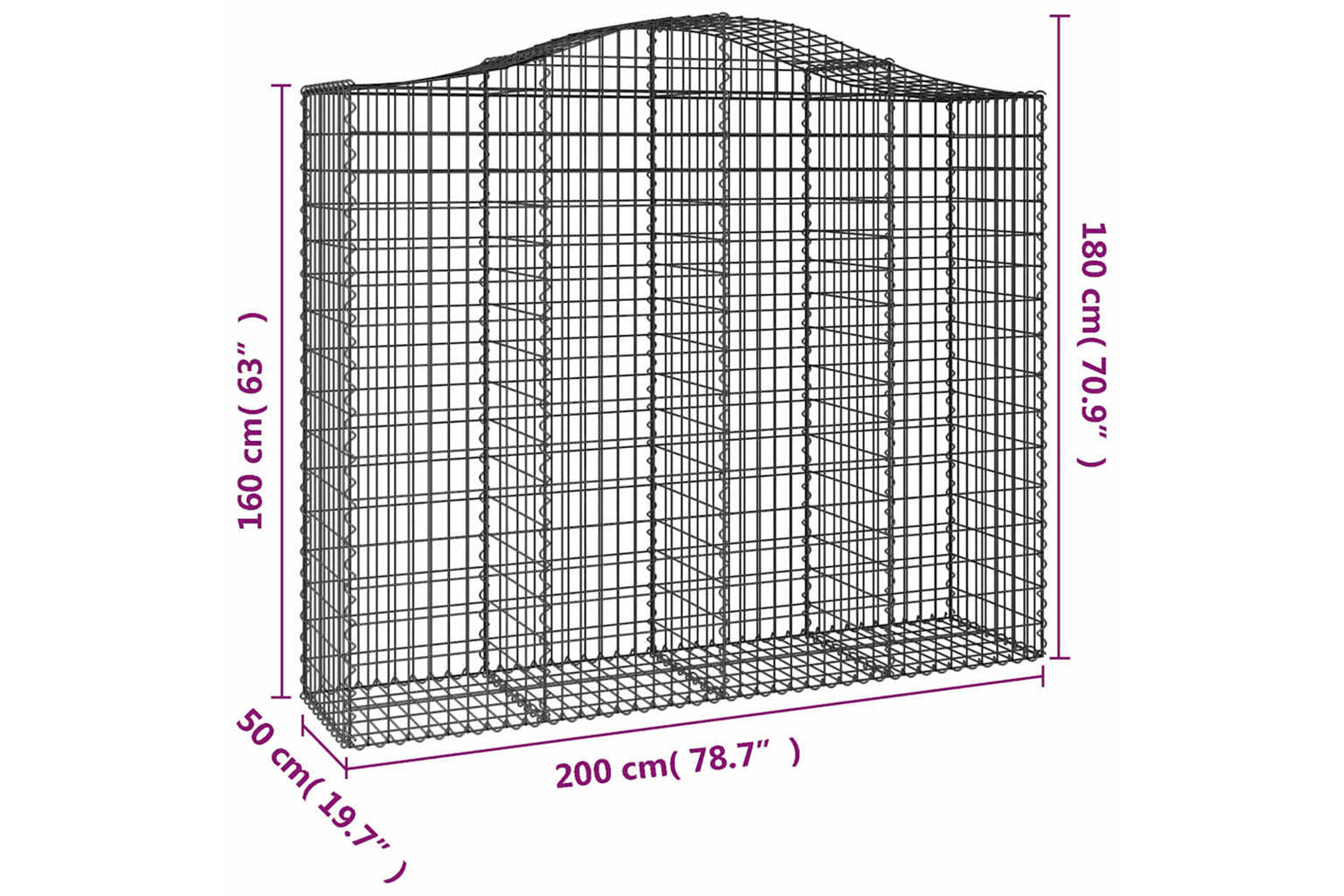 vidaXL 153398 Arched Gabion Basket 200x50x160/180cm Galvanised Iron-4