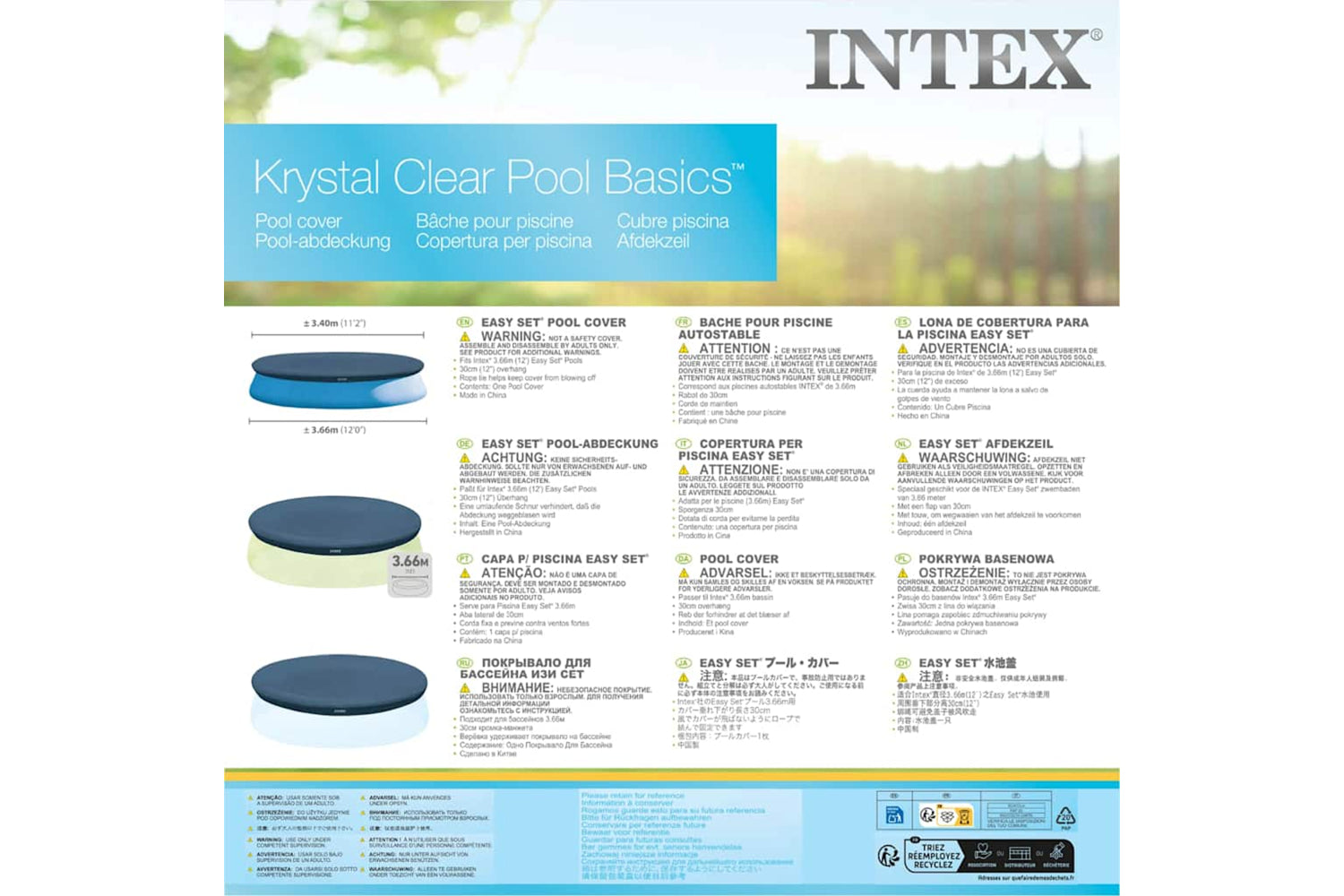 Intex 91507 Intex Pool Cover Round 366 Cm 28022-3