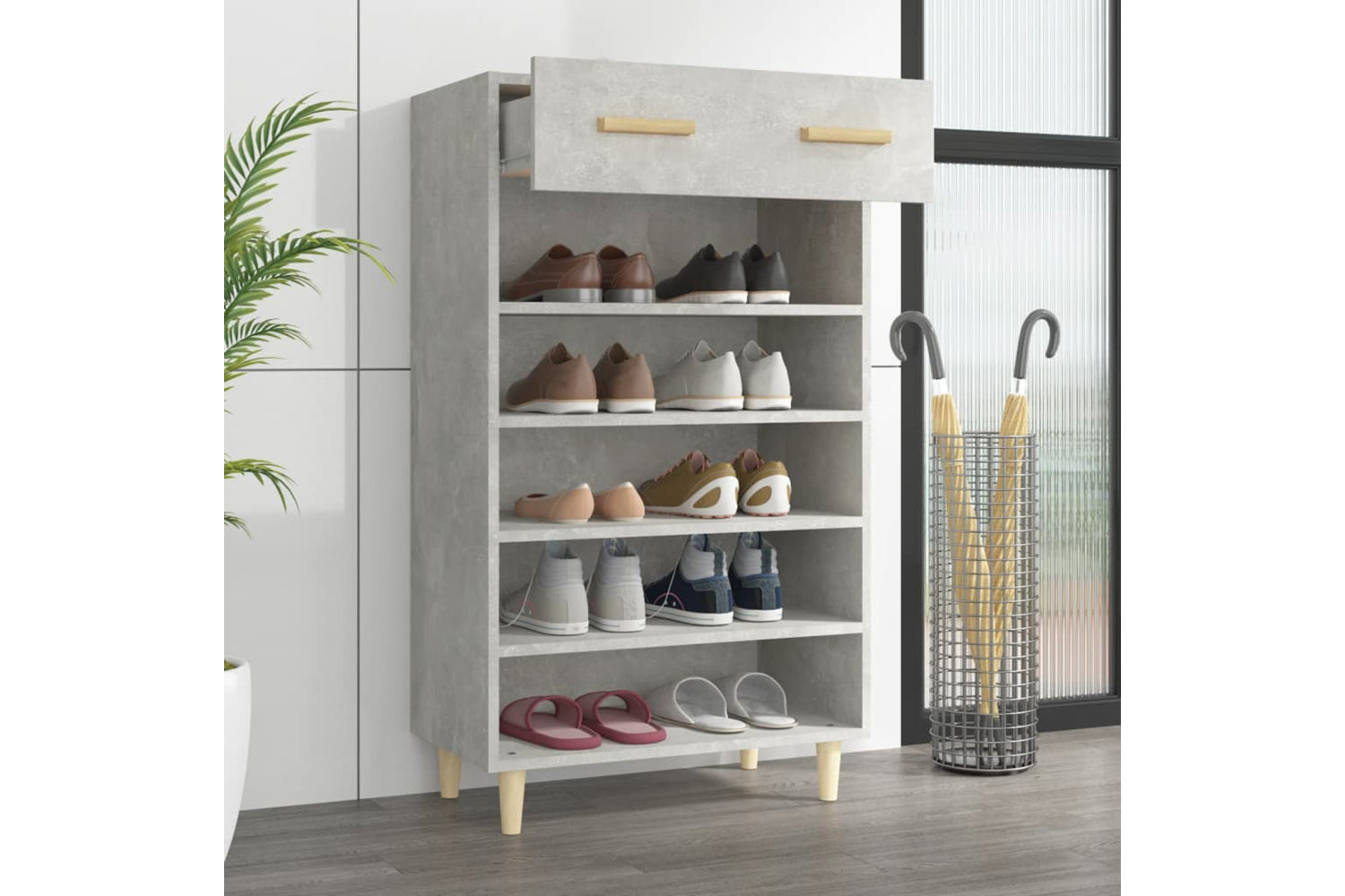 vidaXL 812784 Shoe Cabinet Concrete Grey 60x35x105cm Engineered Wood-2