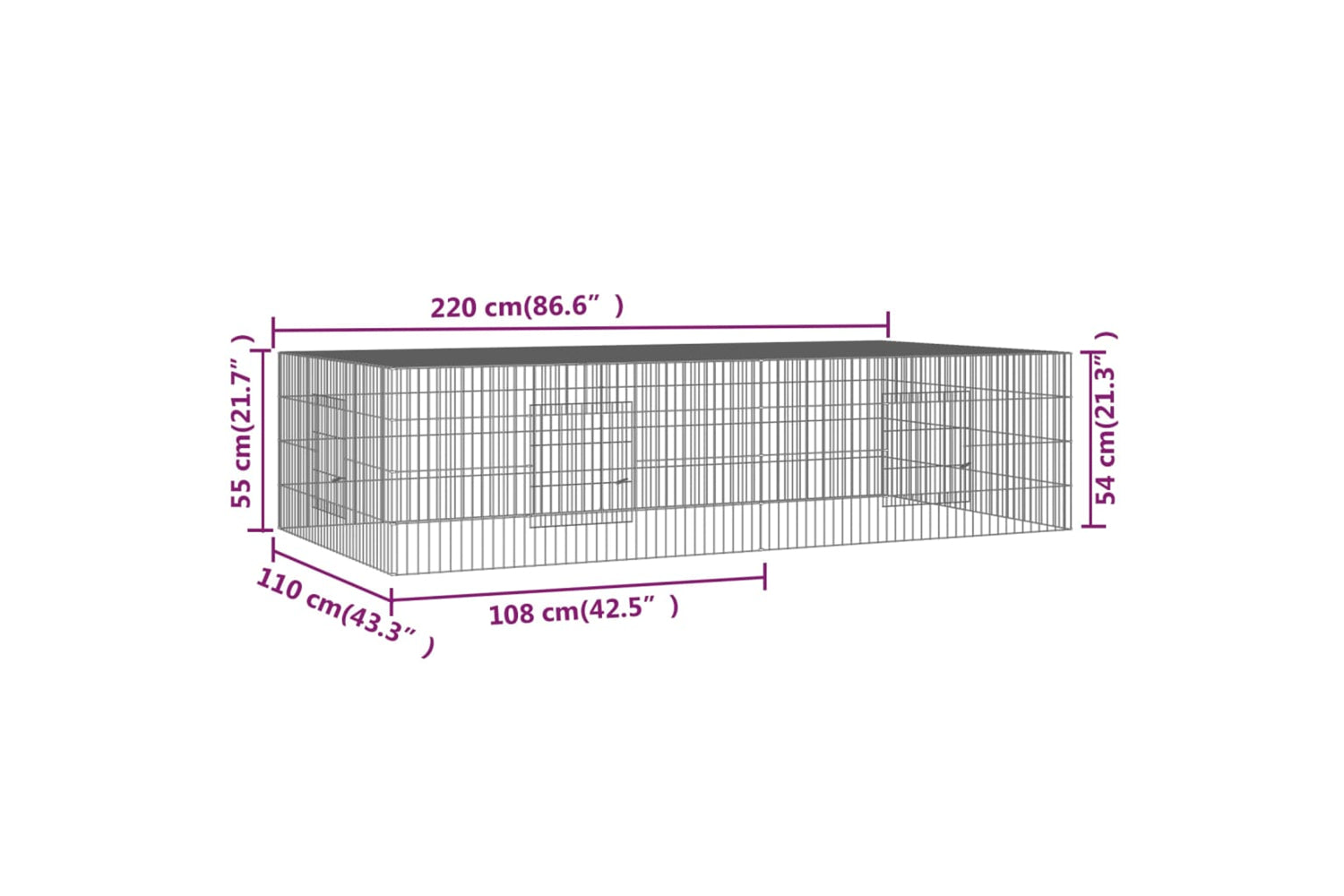 vidaXL 171563 2-panel Rabbit Cage 220x110x55cm Galvanised Iron-6