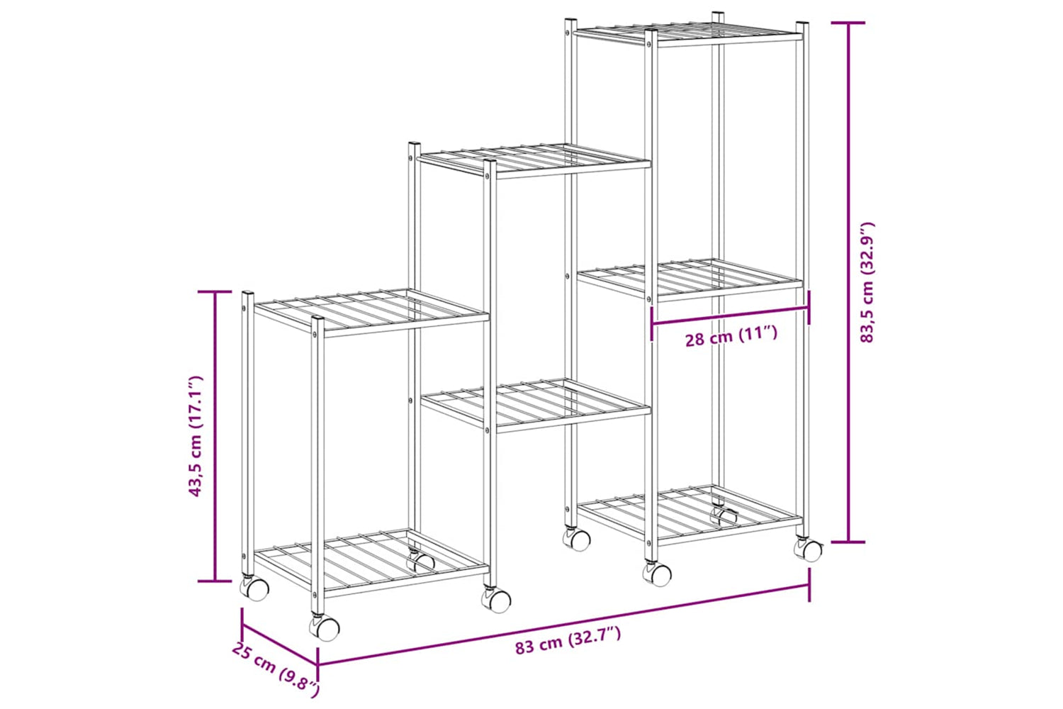 vidaXL 343130 Flower Stand With Wheels 83x25x83.5cm Black Iron-8
