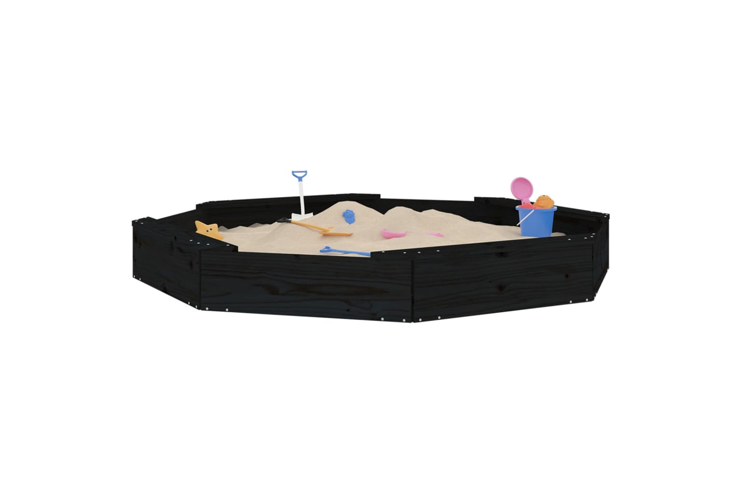 vidaXL 825020 Sandbox With Seats Black Octagon Solid Wood Pine-2