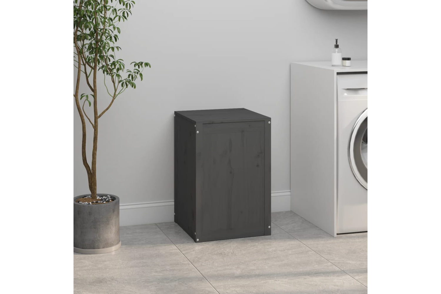 vidaXL 823566 Laundry Box Grey 44x44x66cm Solid Wood Pine-2