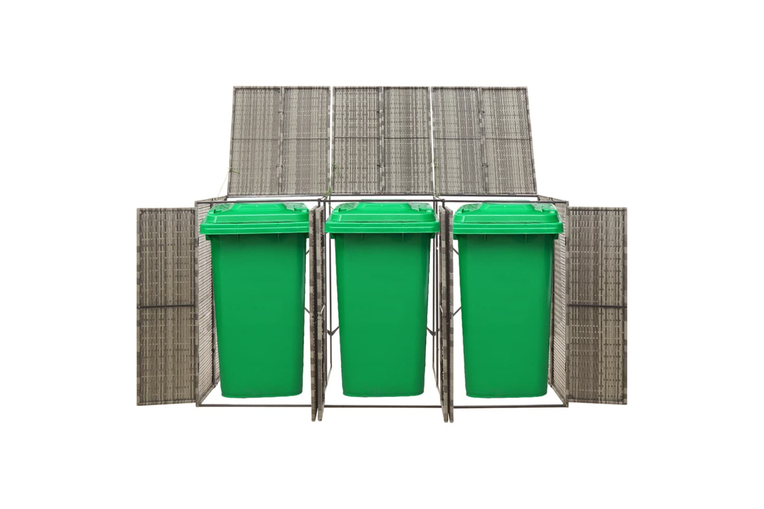 vidaXL 319866 Triple Wheelie Bin Shed Grey 207x80x117cm Poly Rattan-2