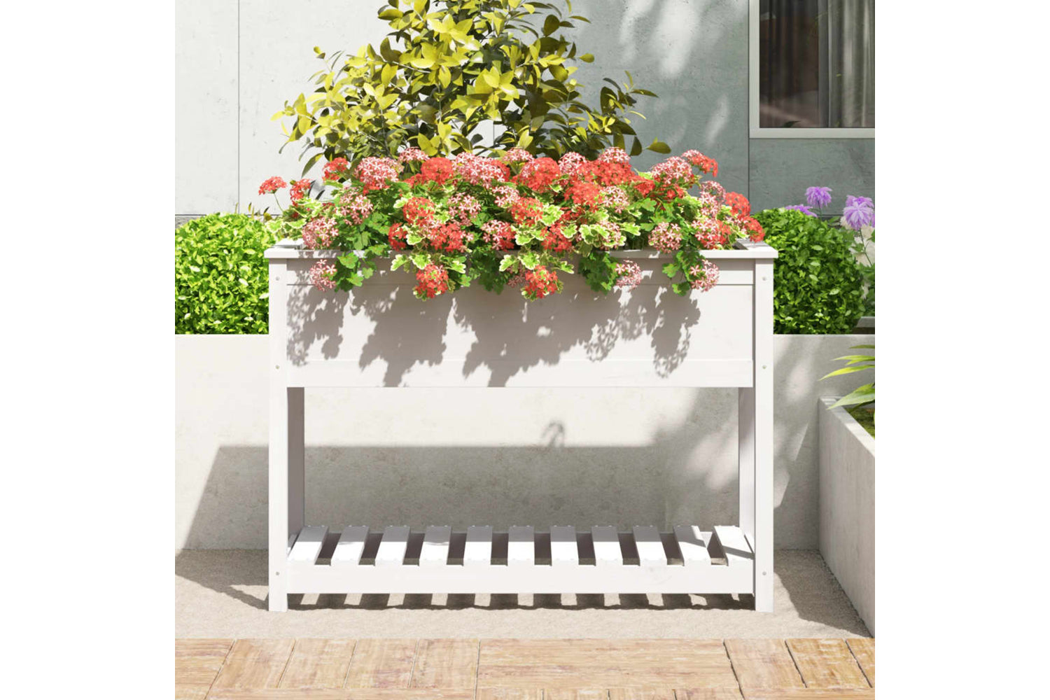 vidaXL 823788 Planter With Shelf White 111.5x54x81cm Solid Wood Pine-2
