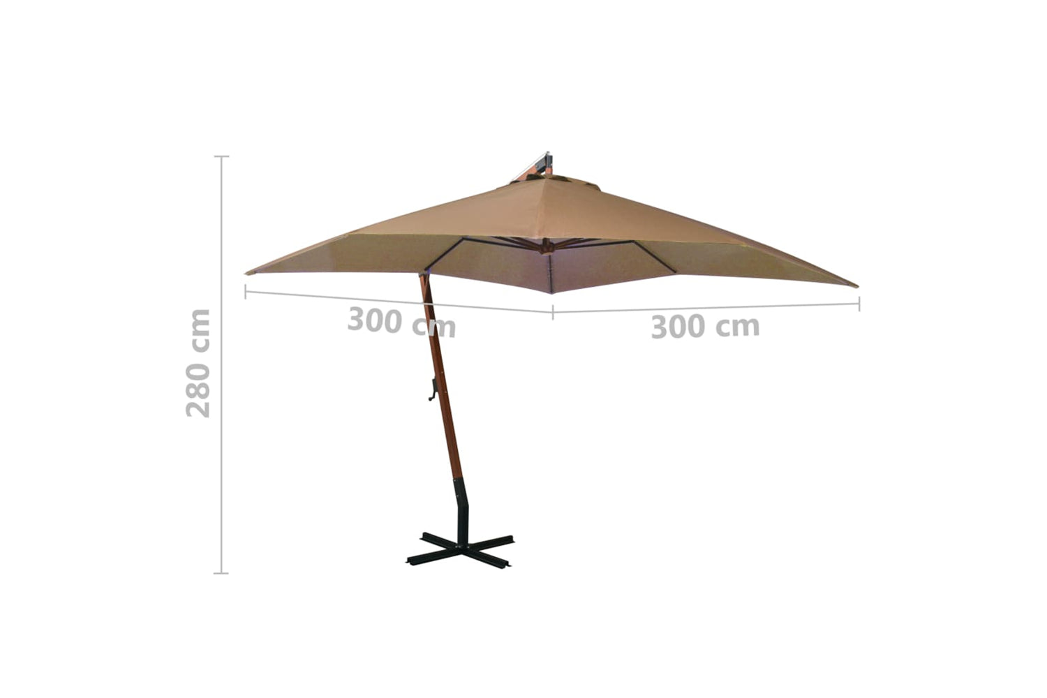 Vidaxl 313775 Hanging Parasol With Pole Taupe 3x3 M Solid Fir Wood-8