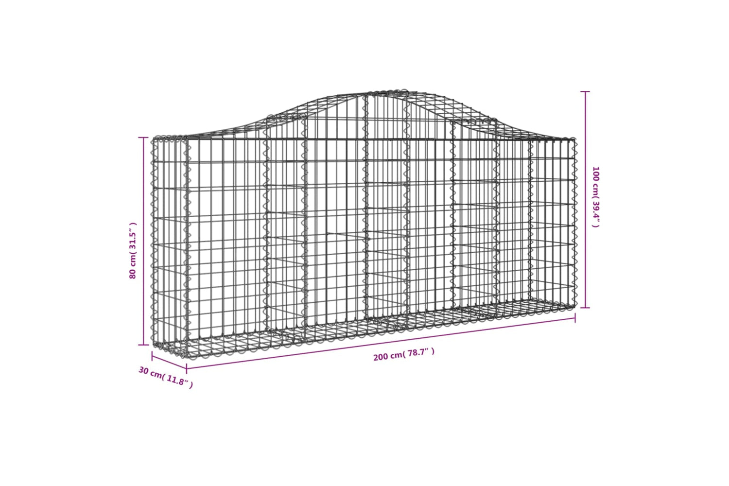 vidaXL 3145422 Arched Gabion Baskets 15 Pcs 200x30x80/100cm Galvanised Iron-5