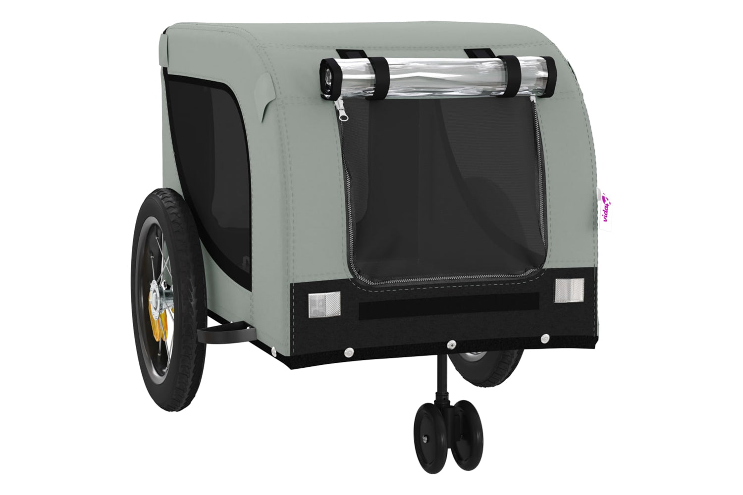 Vidaxl 94014 Pet Bike Trailer Grey And Black Oxford Fabric And Iron-3