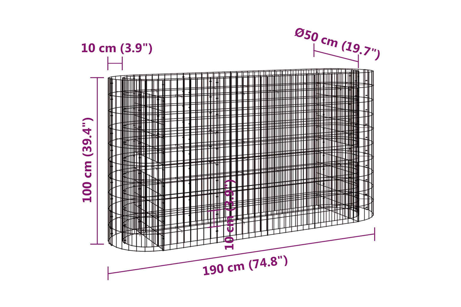 vidaXL 152033 Gabion Raised Bed Galvanised Iron 190x50x100cm-7